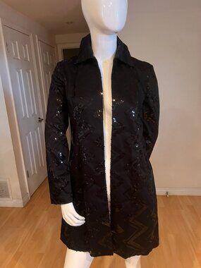 Y2K 90'S VINTAGE DOMALLO OPEN SEQUINS LONG BLAZER SZ 2 US